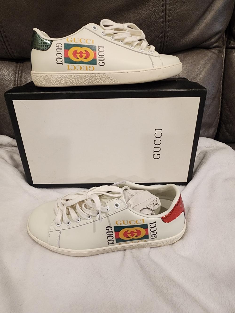 Gucci Kids White Leather Logo Low-Top Sneakers